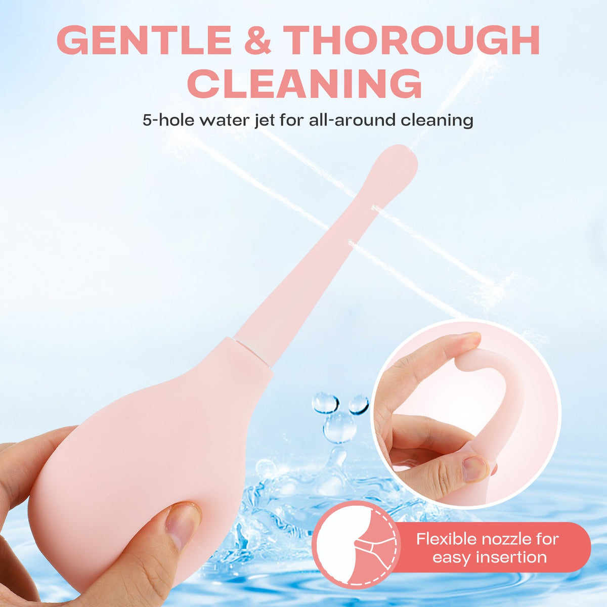 Anal Douche Enema Bulb for Men Women, 5.75 Oz Anti Backflow Douche Kit with 5-Opening Spray Tip and Flexible Silicone Nozzle for Personal Intimate Hygiene