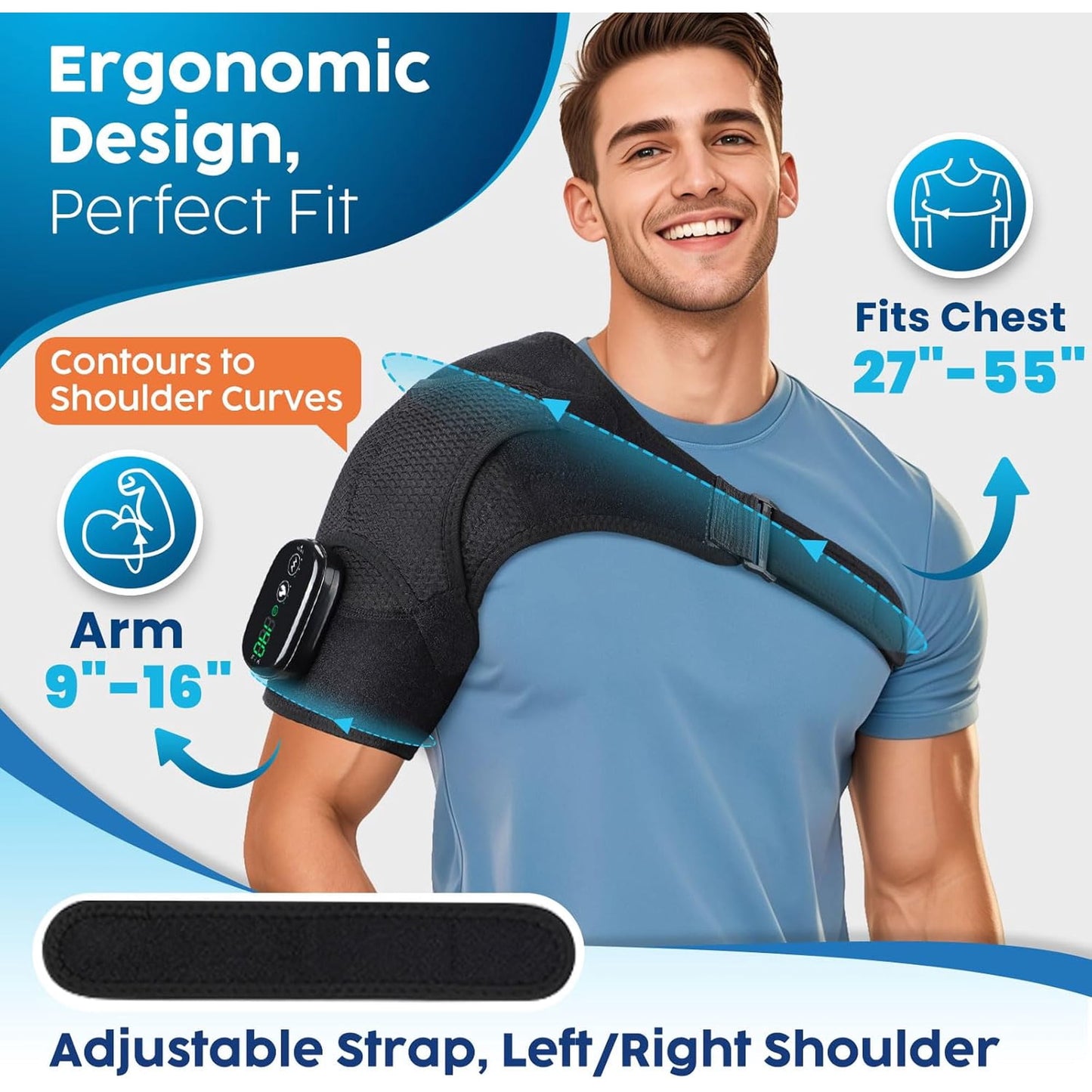 Cordless Shoulder Heating Pad, Heated Shoulder Brace with 3 Heating and Vibration, Heated Shoulder Wrap with Massage, Rechargeable Shoulder Massager for Men Women Shoulder Relax