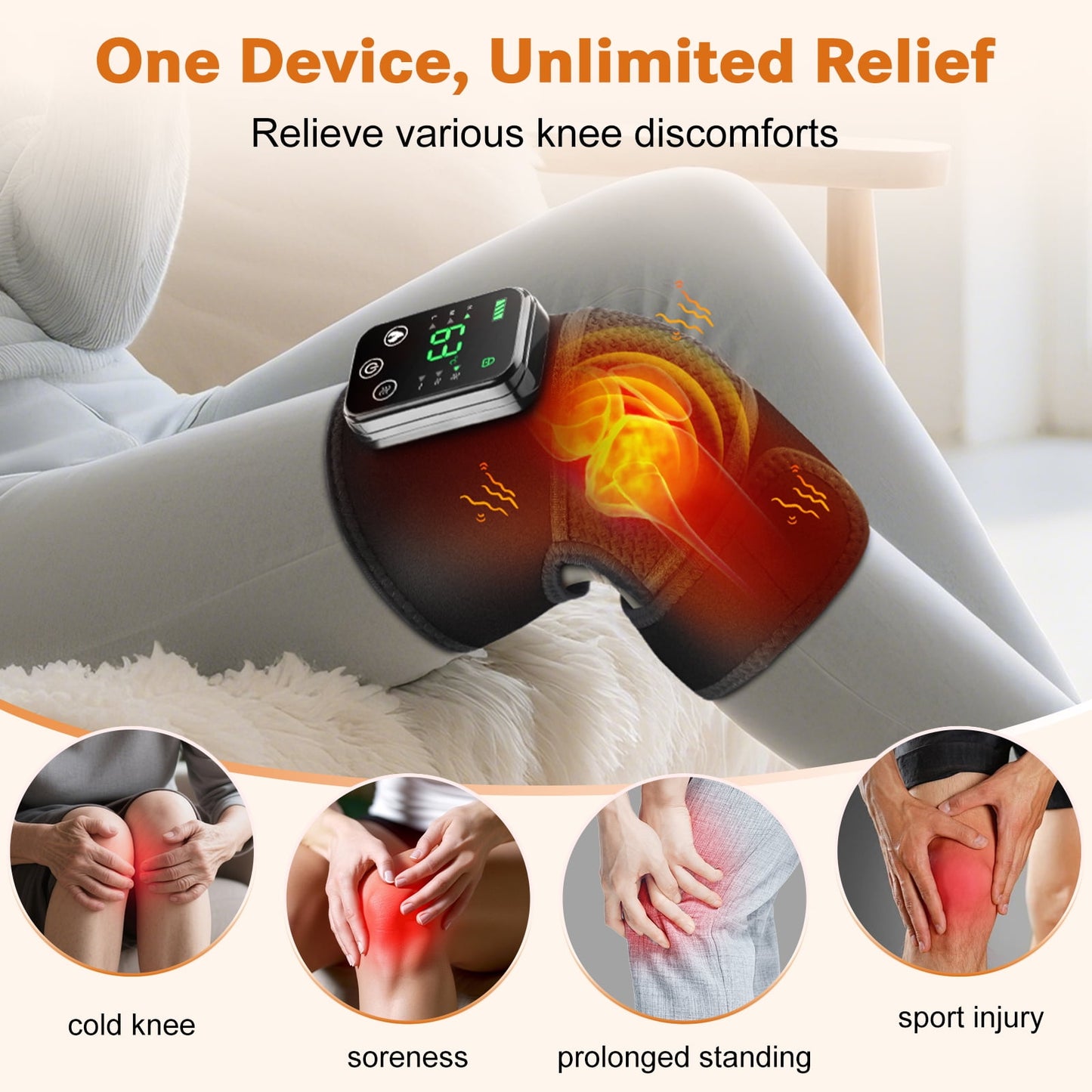Heating Knee Massager, 3-in-1 Heating Pad for Knee Shoulder Elbow with Vibration, Portable Wireless Heated Knee Brace Wrap Relax for Office, Study, 1PCS