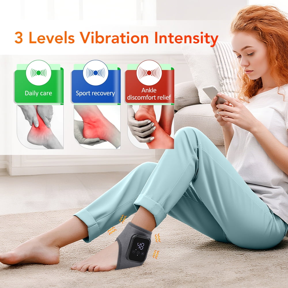 Ankle Heating Pad with Massage, Heated Ankle Massager for Relief, Heating Pad for Ankle and Foot with 2000mAh Rechargeable, Thermal Wrap for Achilles Tendon