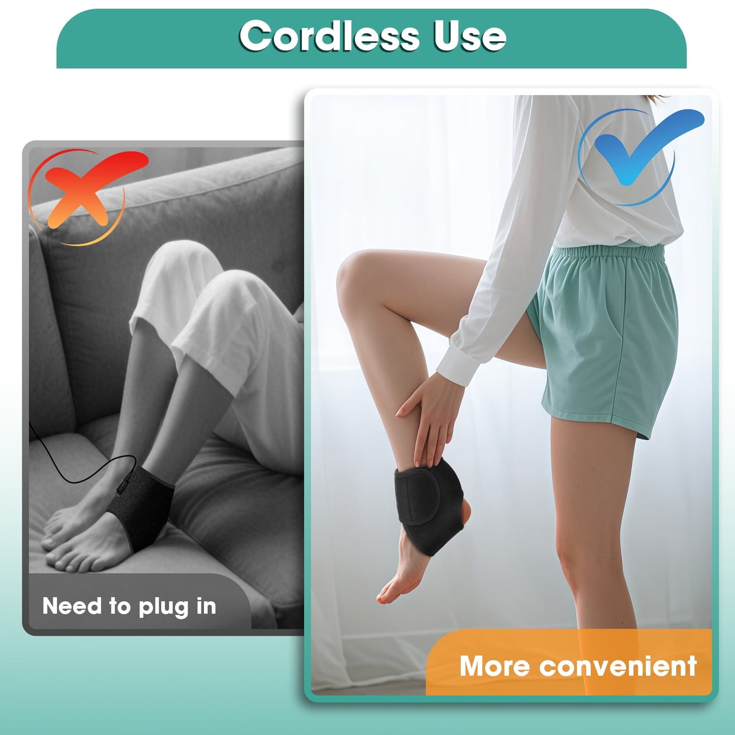 Cordless Ankle Massager with Heat, Ankle Heating Pad for Relief, Heated Foot Massager, 3 Heat and 3 Vibration, Ankle Brace Relax for Left and Right Feet