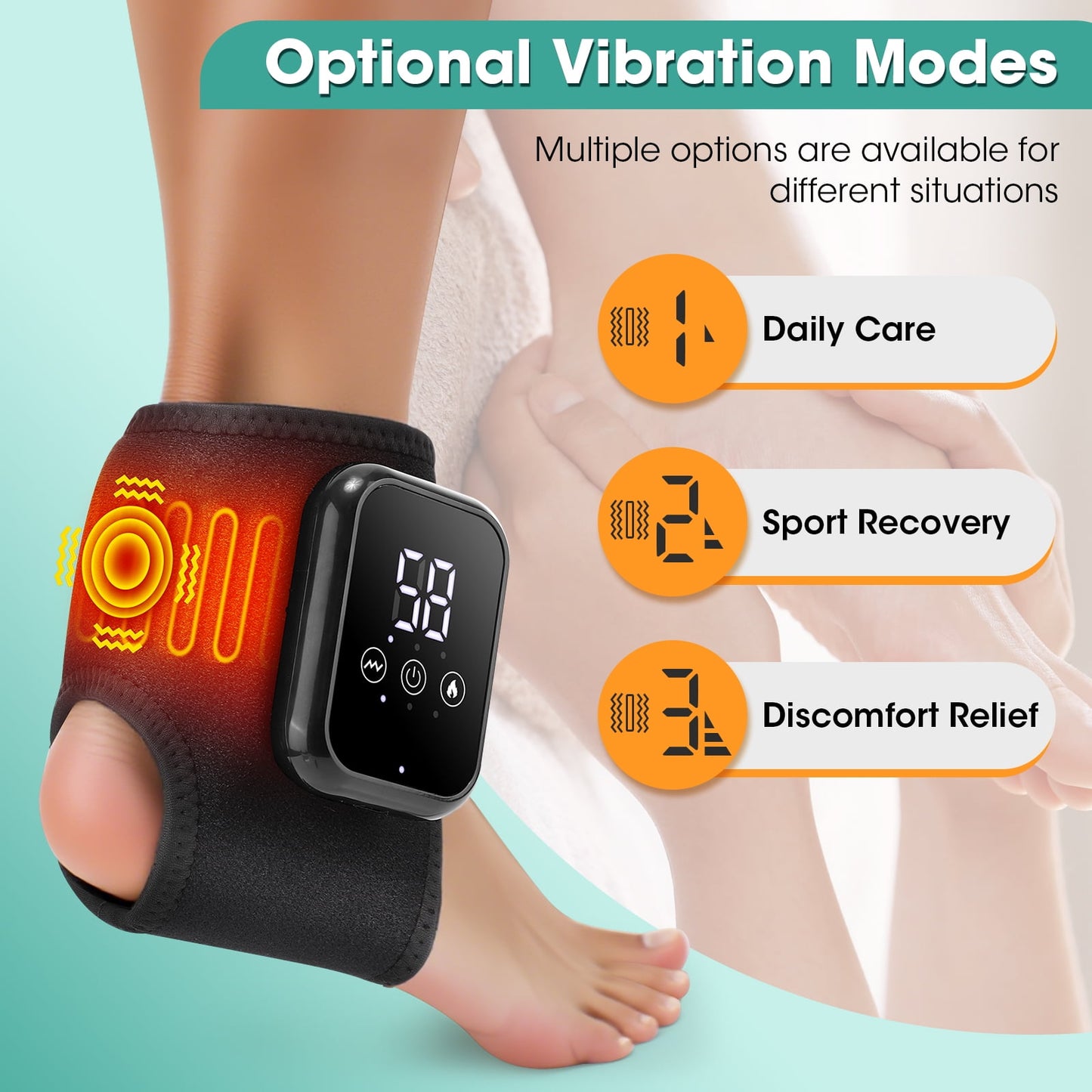 Cordless Ankle Massager with Heat, Ankle Heating Pad for Relief, Heated Foot Massager, 3 Heat and 3 Vibration, Ankle Brace Relax for Left and Right Feet