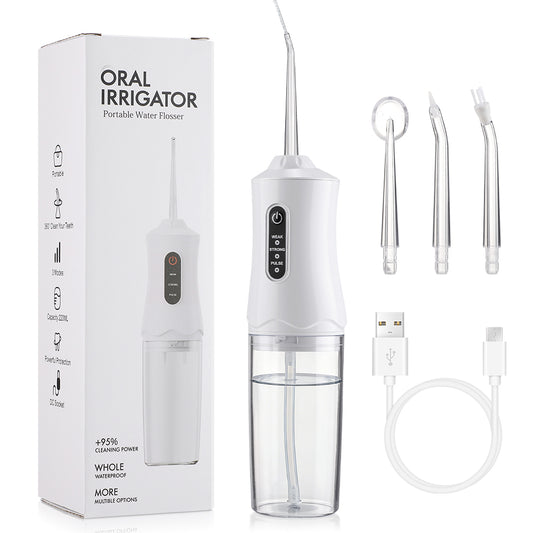 DREAMSOME Water Flosser Dental for Teeth Cleaning, 3 Modes 4 Jet Tips, Portable Cordless Oral Irrigator with 220ML Tank, Water Floss for Home and Travel, White