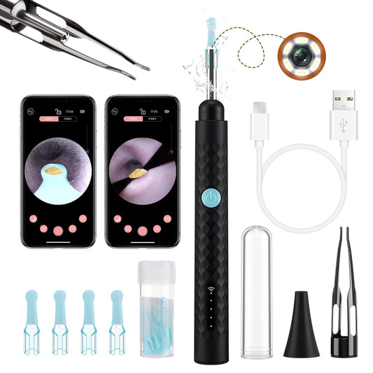 QIUGUO Wireless Visual Ear Cleaner with 1080P Camera, 360° Rotatable Lens & 6 LED Lights, Ear Spoon & Tweezer Set, WiFi for iOS Android, for Adults Kids Pets