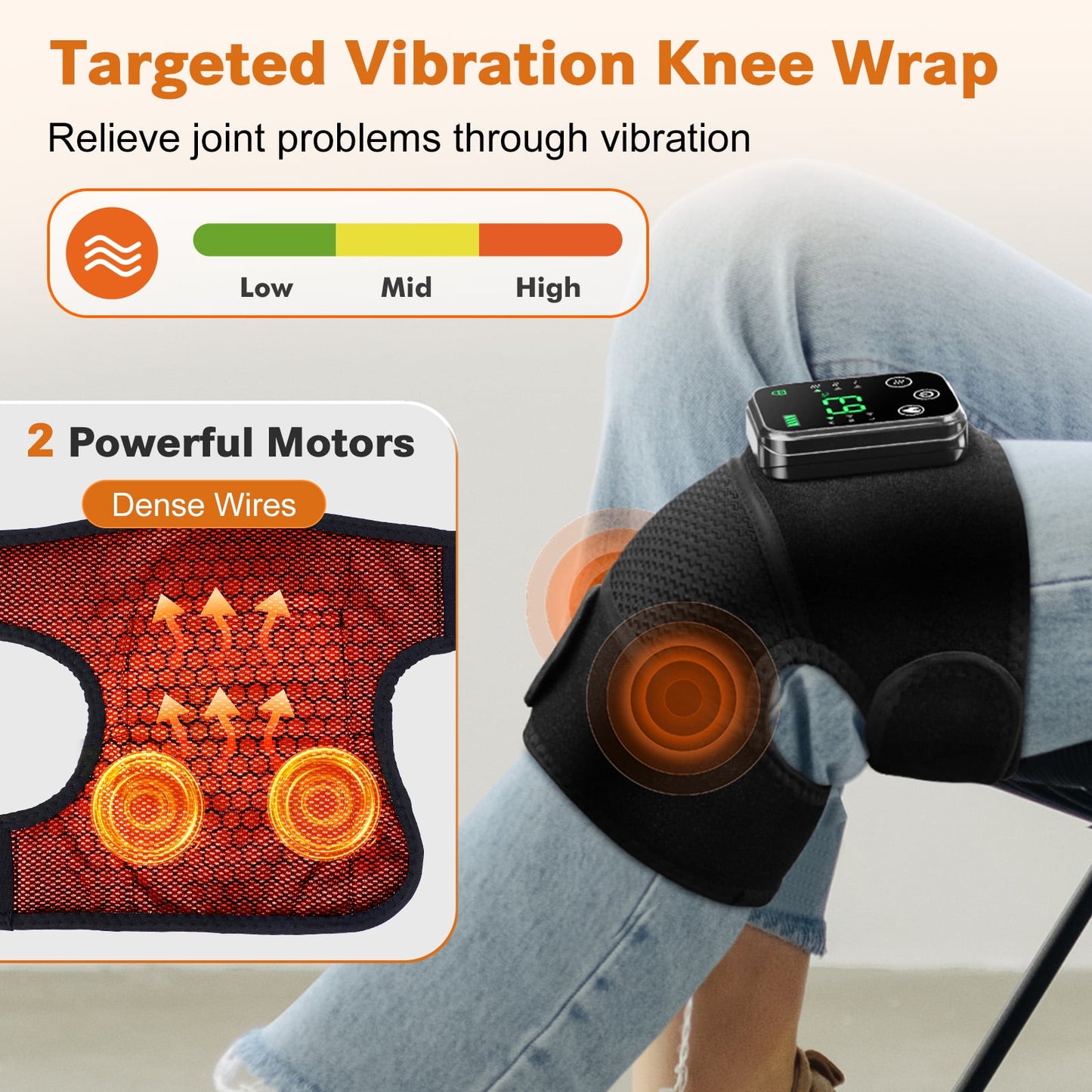 Heating Knee Massager, 3-in-1 Heating Pad for Knee Shoulder Elbow with Vibration, Portable Wireless Heated Knee Brace Wrap Relax for Office, Study, 1PCS