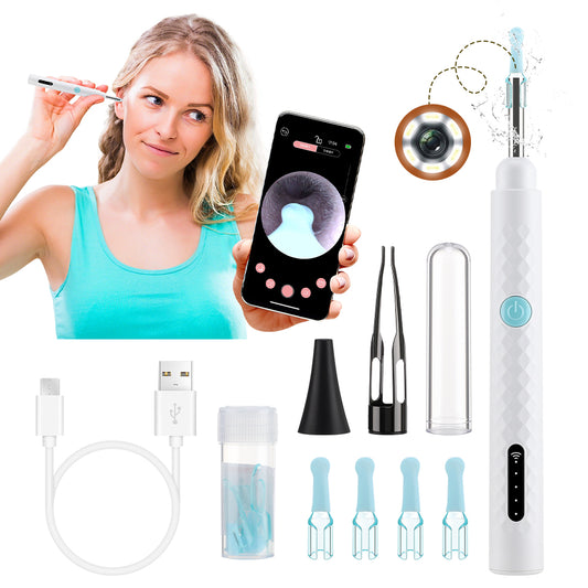 QIUGUO Ear Wax Removal, 2 in 1 Ear Cleaner with 1080P Camera, 6 LED Lights & 360° Rotatable Lens, Earwax Tweezer with 4 Ear Spoon 4 Ear Tipsfor Adults Kids Pets