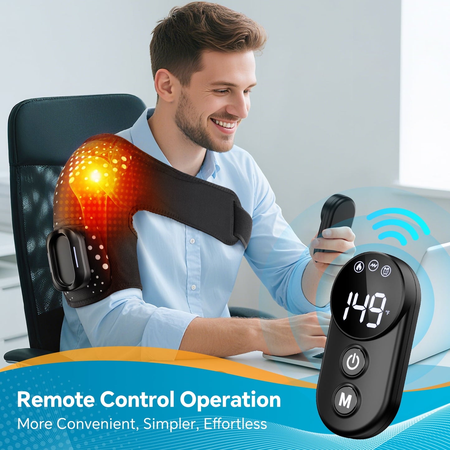 Heated Shoulder Wrap with Remote Controller, Heated Shoulder Brace Shoulder Massager with 4 Motors Vibration, Cordless Shoulder Heating Pad with 5 Heat, Fit Left Right