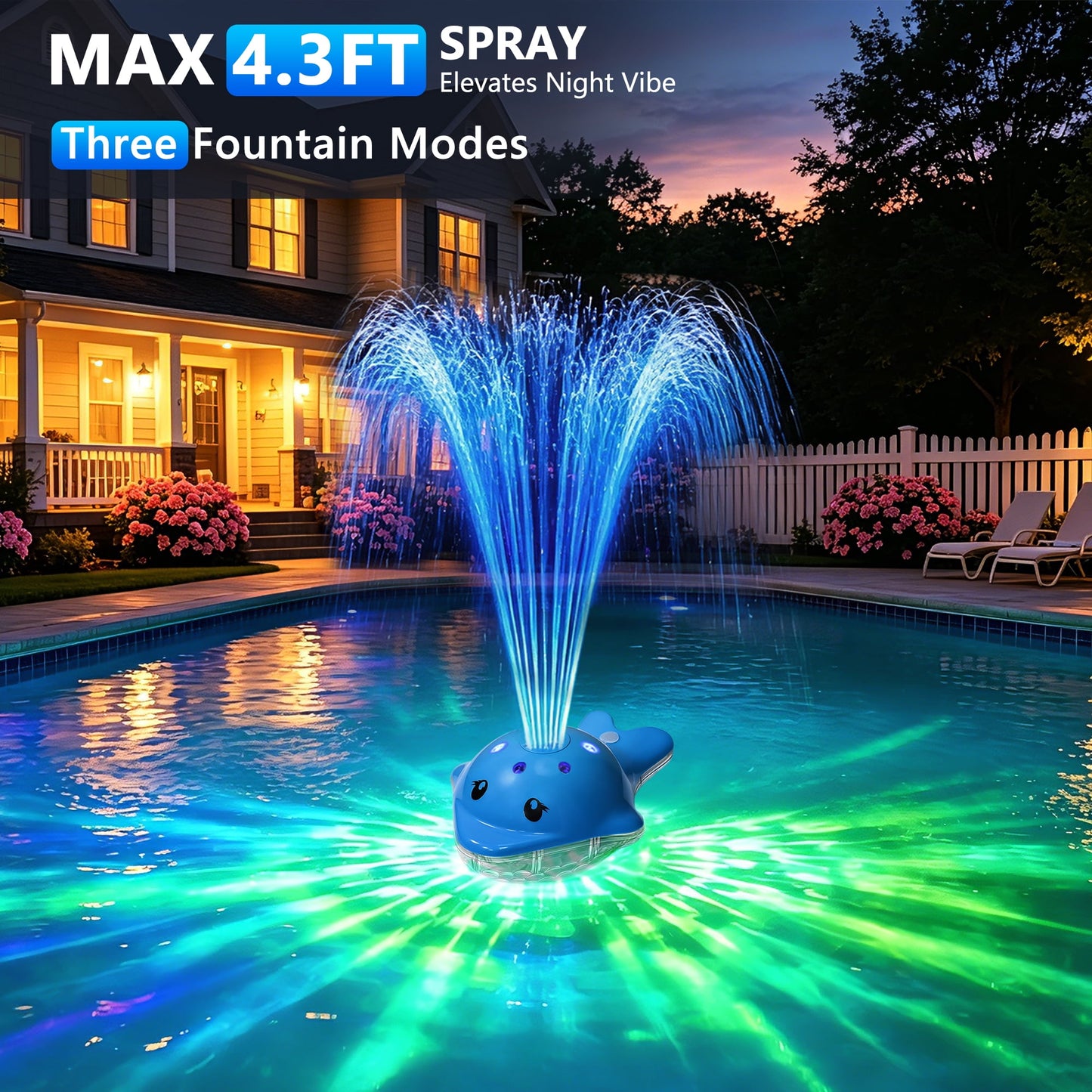 Floating Pool Fountain with LED Lights, Rechargeable Pool Fountain with Remote, 3 Spray Modes & 12 Color Light Show, Water Fountain for Inground & Above Ground Pool