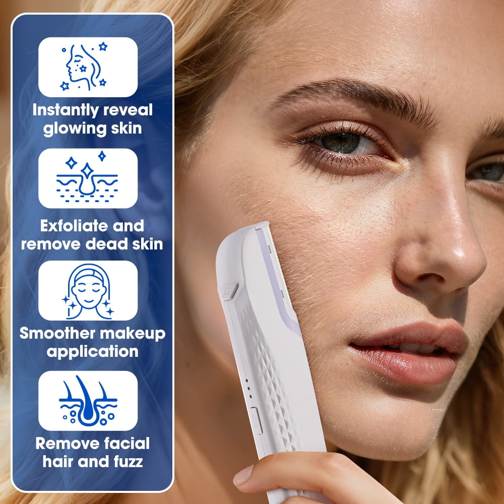 Sonic Dermaplaning Tool for Face, Rechargeable Sonic Dermaplane Razor with 6 Refill Blades, Three-Speed Facial Hair & Peach Fuzz Remover for Women (White)