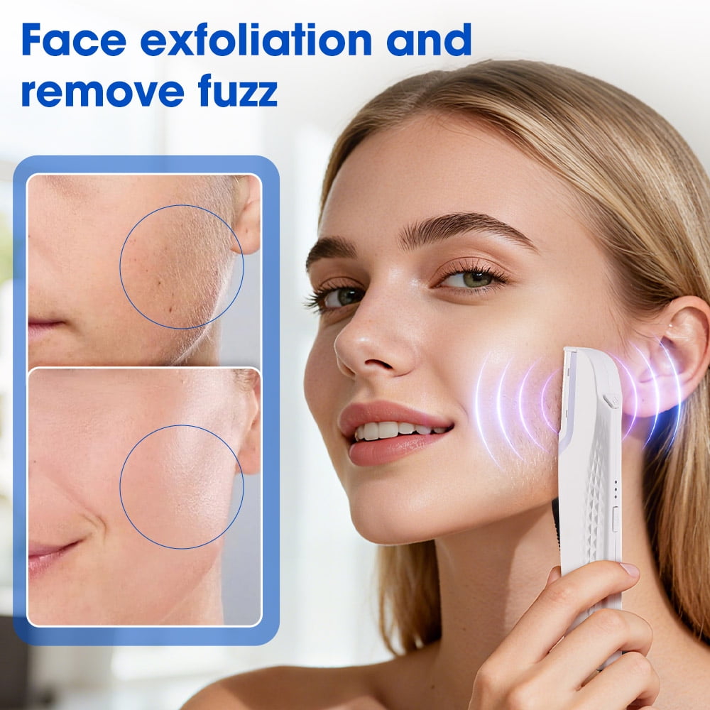 Sonic Dermaplaning Tool for Face, Rechargeable Sonic Dermaplane Razor with 6 Refill Blades, Three-Speed Facial Hair & Peach Fuzz Remover for Women (White)