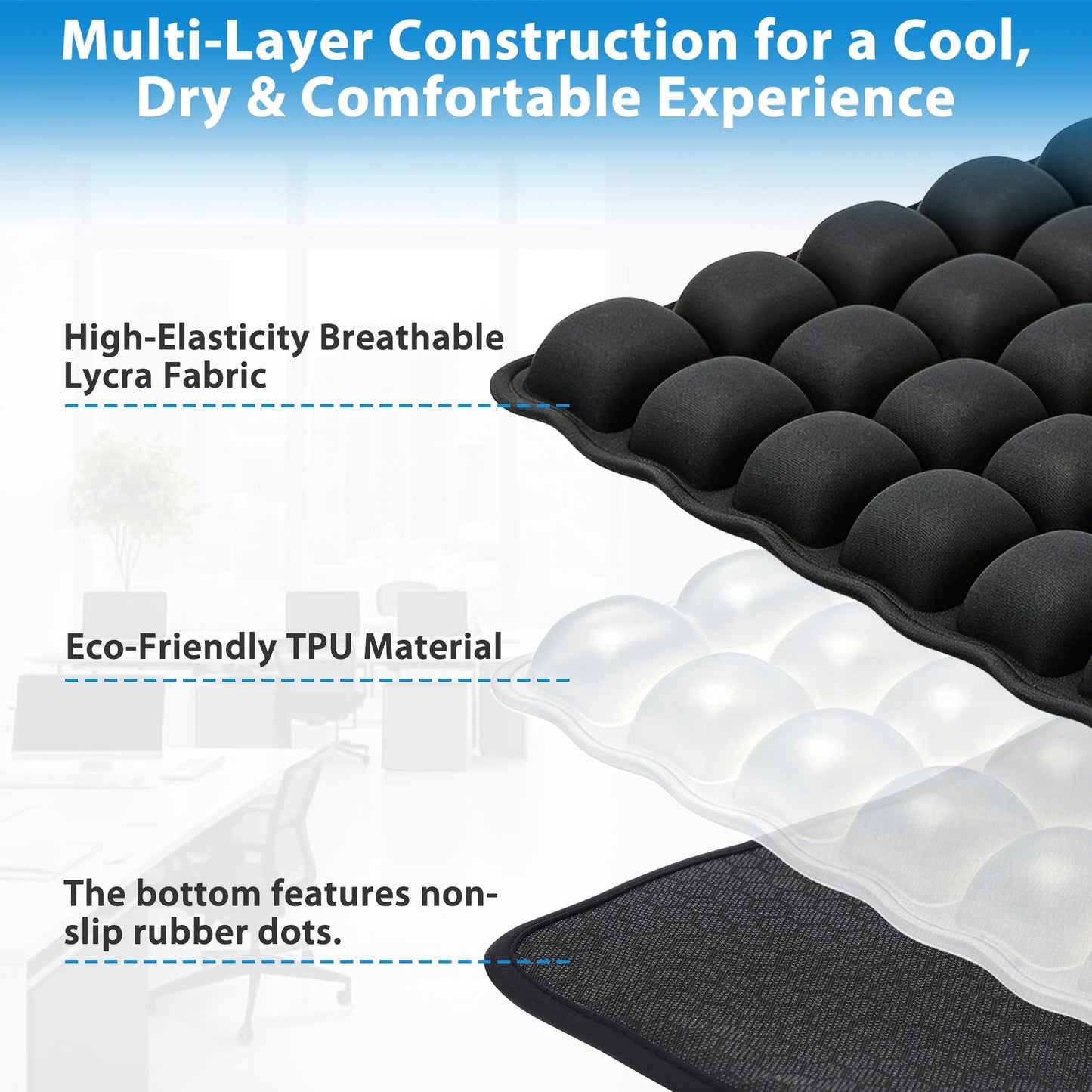 Inflatable Travel Seat Cushion with Air Pump, Portable Airplane Seat Cushion for Long Flights, Ergonomic Chair Cushion for Office, Car, Wheelchair, Camping, Breathable Comfort Pad