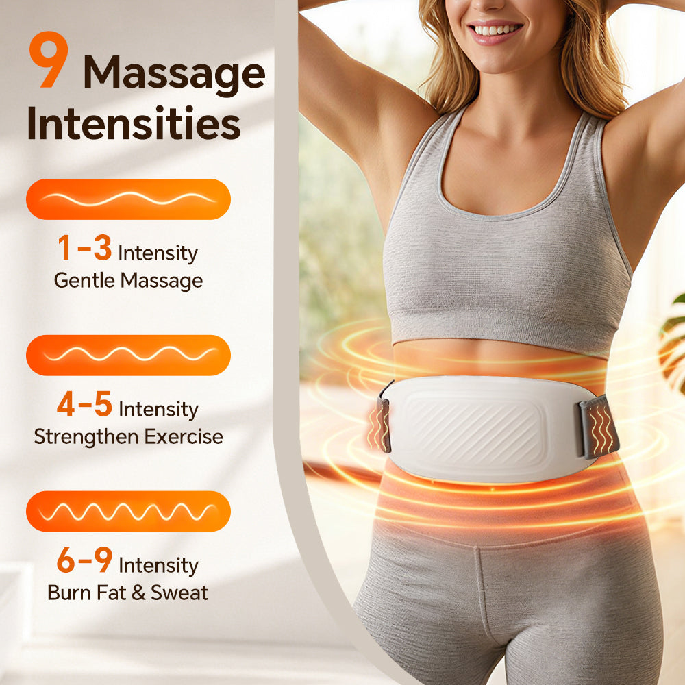 DREAMSOME Electric Abdominal Massager with Heat, 9 Intensity & 6 Modes, Cordless Belly Waist Heating Pad, Body Relaxation Massager for Bloating Flattening Belly Home Use