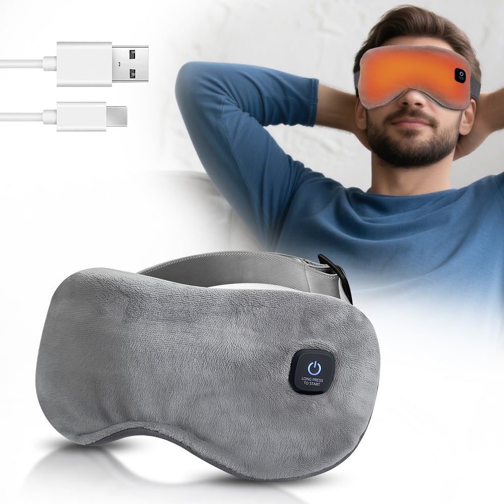 DREAMSOME Heated Eye Mask, Sleep Mask with 3 Heat Levels, Cordless Eye Massager Warm Eye Compress, Washable Sleep Eye Mask for Travel Home Use, Grey