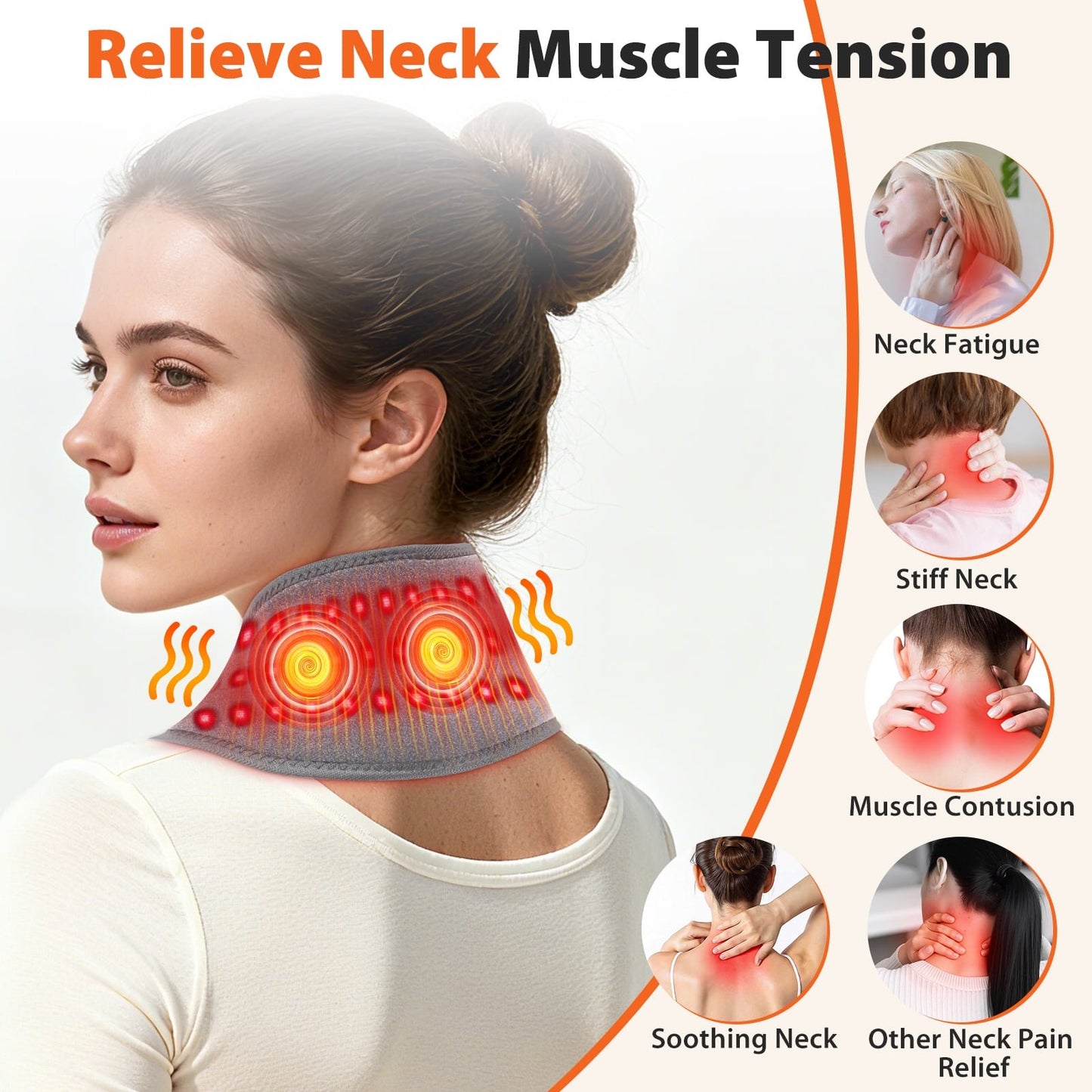 Cordless Neck Heating Wrap for Relief, Portable Neck Massager with 3000mAh Rechargeable Battery, 3 Heat & Vibration Neck Pad for Relief, Comforting Neck Brace for Daily Use - Gray