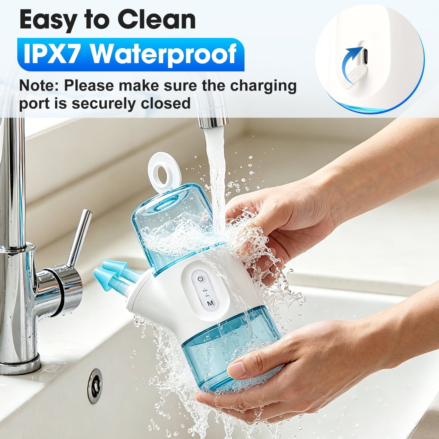 Electric Nasal Irrigation System 300ml Sinus Rinse Machine, Automatic Waste Collection, Adjustable Flow, IPX7 Rechargeable Nasal Washer for Sinus, Allergy Relief, Congestion, Dry Nose