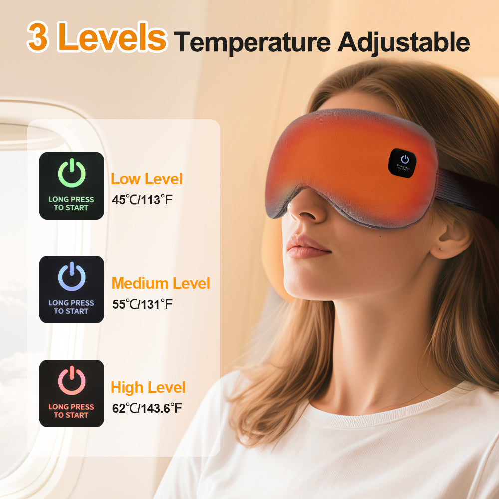 DREAMSOME Heated Eye Mask, Sleep Mask with 3 Heat Levels, Cordless Eye Massager Warm Eye Compress, Washable Sleep Eye Mask for Travel Home Use, Grey