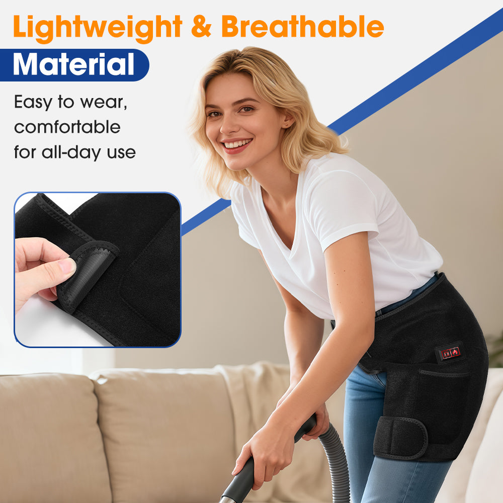 DREAMSOME Rechargeable Heated Hip Massager, Thigh Hip Brace with 105 Red Light LEDs (660nm), 3 Heat & 3 Dual Motor Vibration Modes, USB Powered Heating Pad for Hip Thigh Lower Back, Seniors