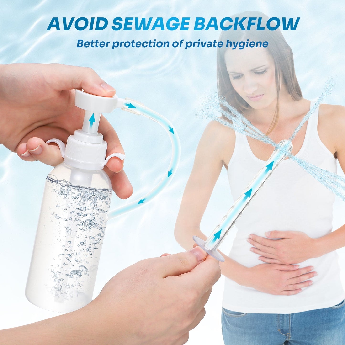 Vaginal Douche for Women, Reusable Vaginal Cleansing System 300ml Douche Cleaner, Female Vaginal Rinse Manual Pressure Clean with 2 Nozzle Tips