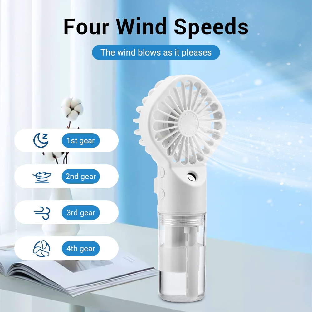 Misting Fan Portable Handheld Fan, 800 mAh Hand Held Mist Fan Rechargeable, 4 Speed Small Mister Fan for Men Women Travel Home Outdoor, White