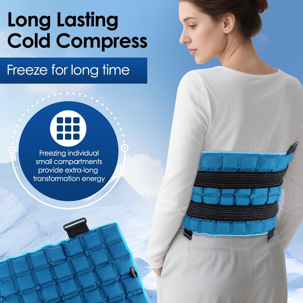 Full Back Ice Pack, Reusable Large Gel Ice Wrap for Back Relief, Ice Gel Pack with 2 Rejustable Straps, 13”x 22”Cold Compress Gel Cold Pack for Full Body, Knee, Hip Leg - Blue