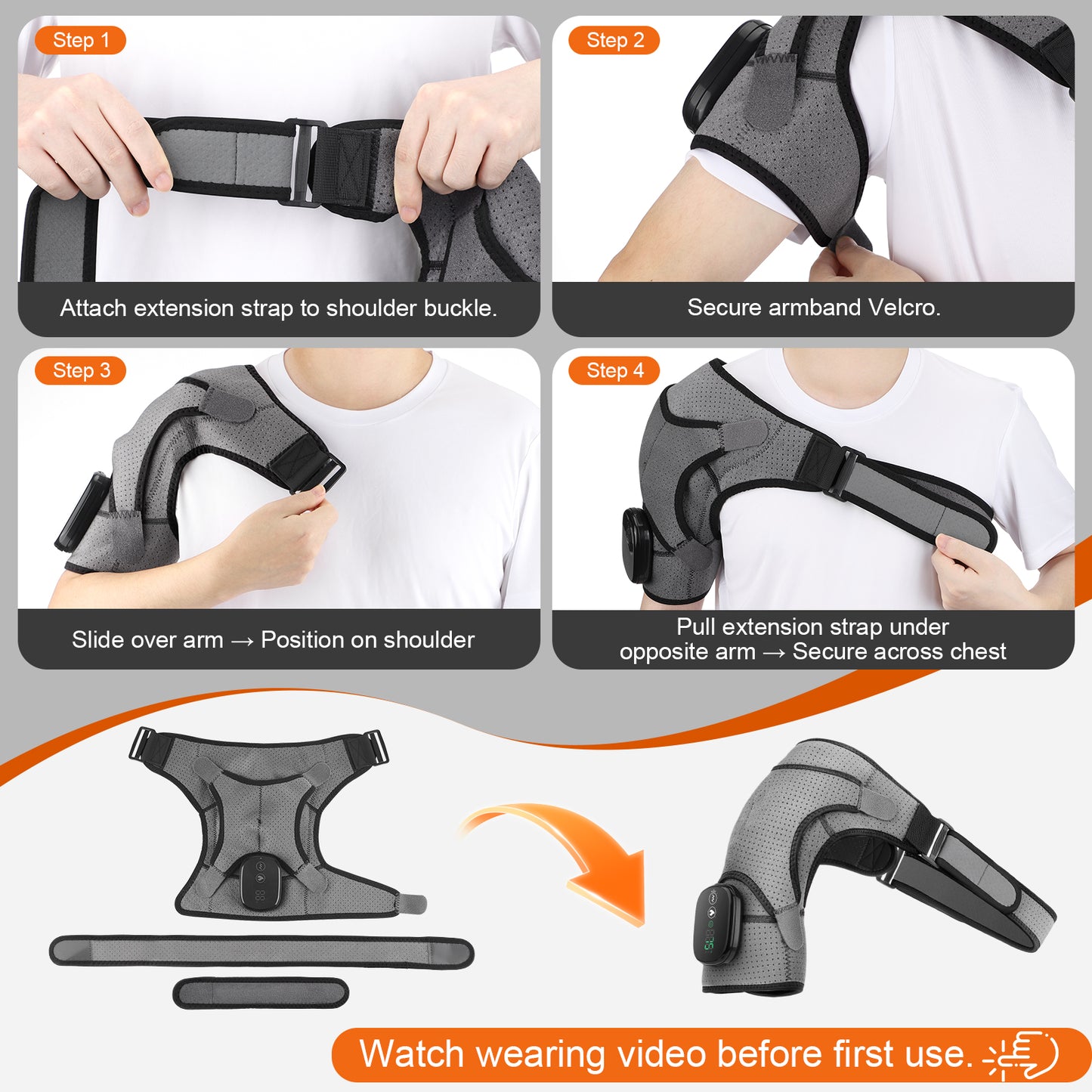 Shoulder Heating Pad, Cordless Heated Shoulder Wrap with 3 Vibration, Shoulder Massager Heated Shoulder Brace Relax for Women Men