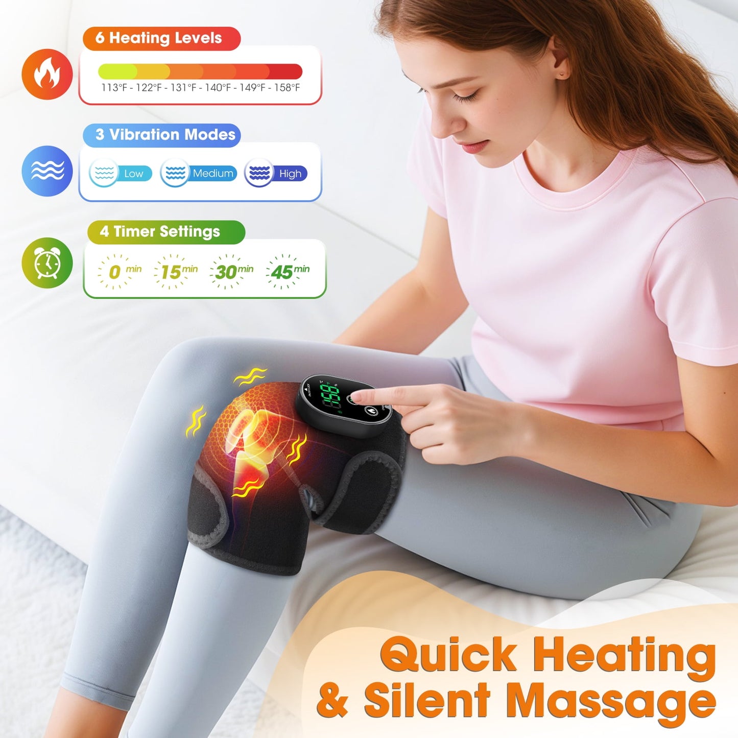 Cordless Heated Knee Massager, 3 in 1 Knee Massager with Heat and Vibration, Portable Electric Massage Knee Heating Pad for Elbow Shoulder Brace Wrap, 3 Vibration Heat, LED Display