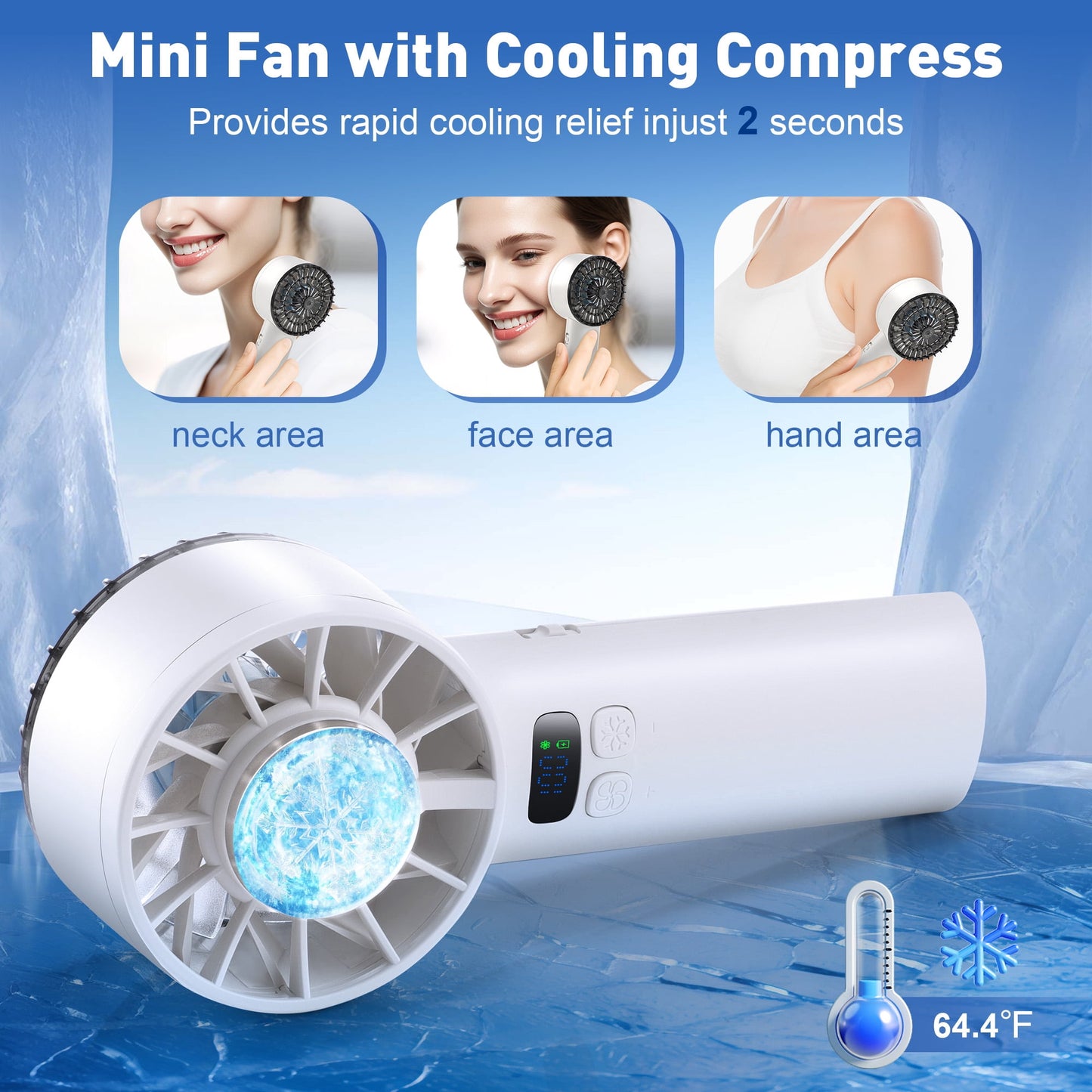 Portable Handheld Fan with Ice Cooling, 100 Speed Personal Turbo Fan Rechargeable, Up to 12Hrs Cooling Fan, LED Display, Ultra-Quiet, Mini Hand Fan for Beach Vacation,Travel