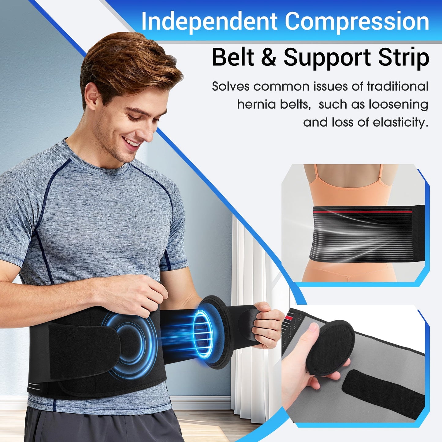 Umbilical Hernia Belt for Men and Women, Abdominal Support Binder for Women & Men with 2 Compression Pad, Belly Button Hernia Belts for Men, Abdominal Binder Post Recovery Support