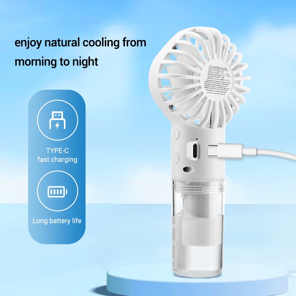 Misting Fan Portable Handheld Fan, 800 mAh Hand Held Mist Fan Rechargeable, 4 Speed Small Mister Fan for Men Women Travel Home Outdoor, White