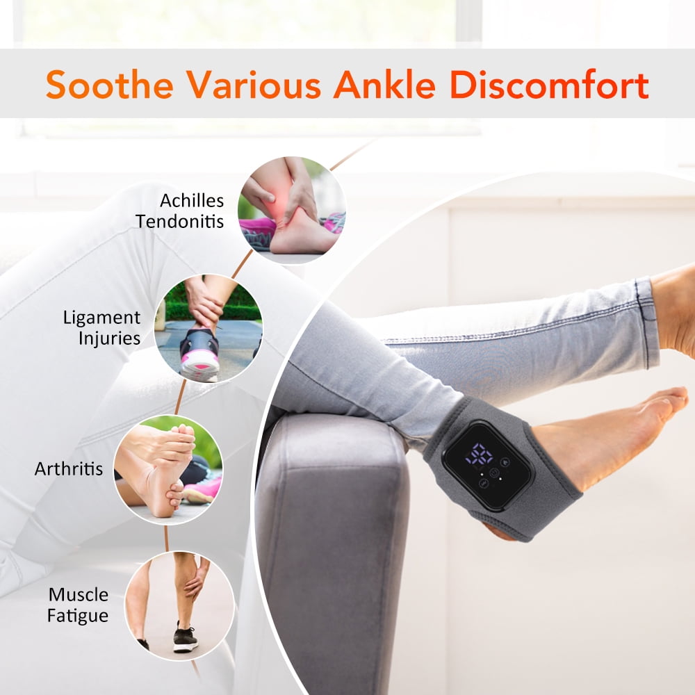 Ankle Massager for Relief, Ankle Heating Pad with 3 Heat & Vibration Settings, Foot Heating Pad with 2000mAh Rechargeable for Home Office Travel, 2pcs