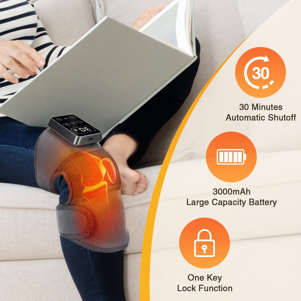 Cordless Knee Massager with Heat, Heated Knee Brace Wrap Warmers, Knee Heating Pad for Knee Relax, 5 Heating Levels, 3 Massage Modes, 30 Min Timer, Gifts for Women Men Mom Dad