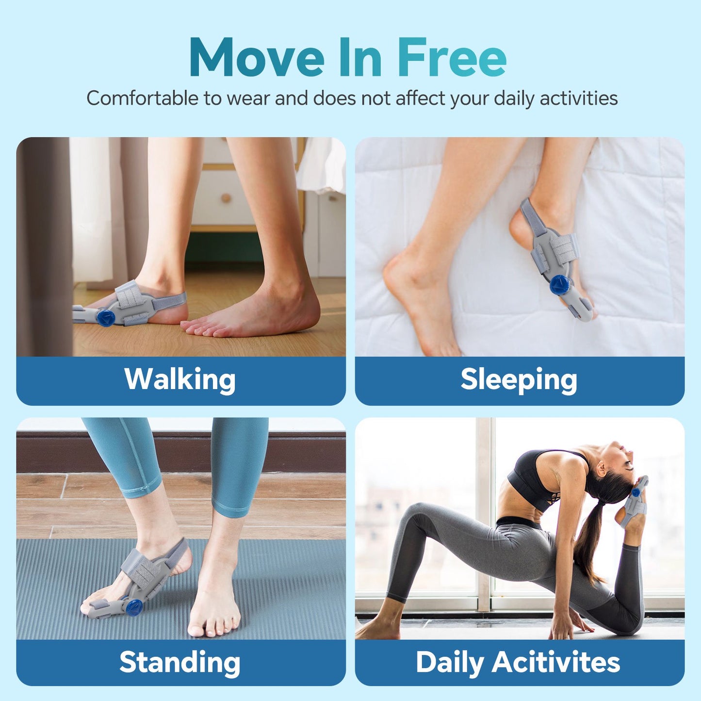 Bunion Corrector for Women Men Big Toe, Hallux Valgus Separator, Adjustable Knob Bunion Splint Straightener with Anti-slip Heel Strap and Silicone Pad for Relief, All-day and Left and Right