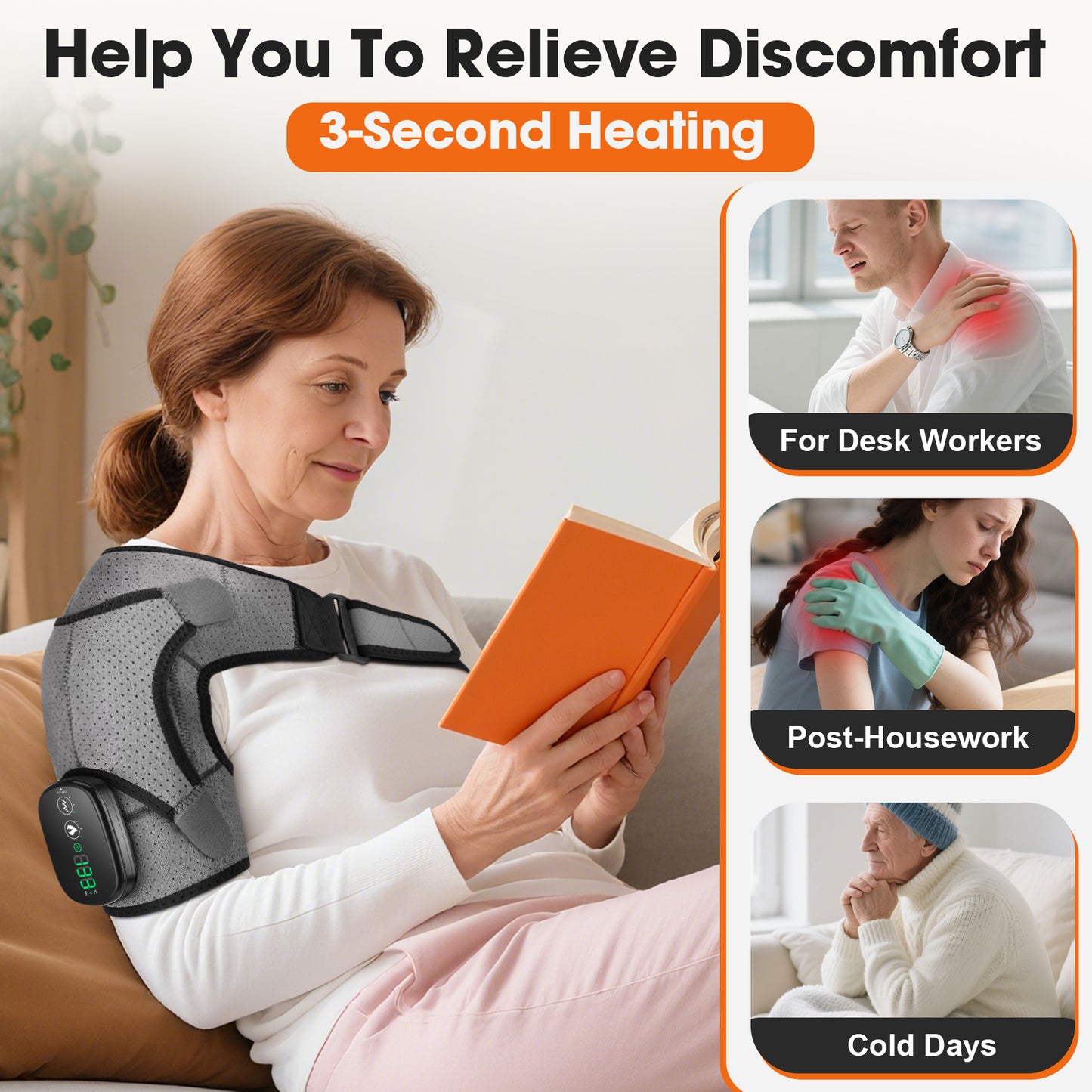 Shoulder Heating Pad, Cordless Heated Shoulder Wrap with 3 Vibration, Shoulder Massager Heated Shoulder Brace Relax for Women Men