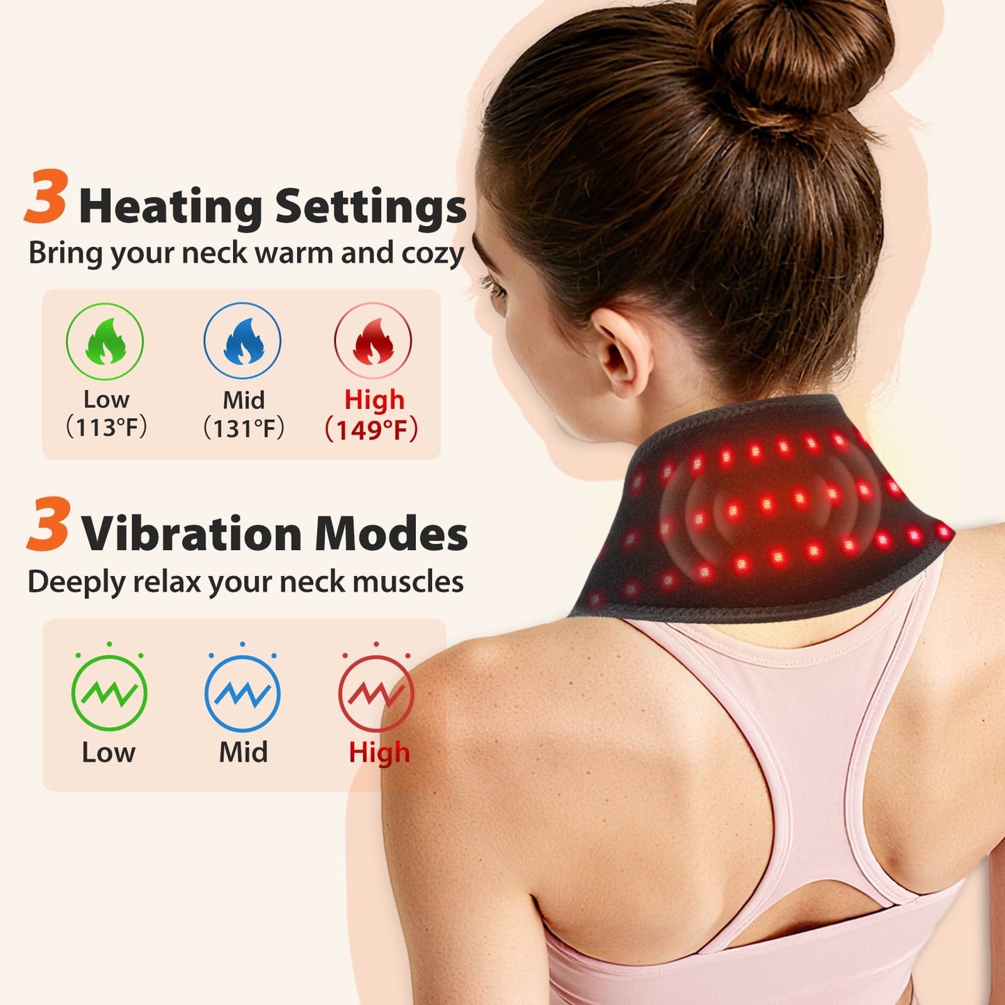 Cordless Neck Heating Pad, Heated Neck Massager with Heat Vibration Massage for Neck Relief, 3000mAh Battery Heating Pad for Neck, Ideal for Shoulders, Lower Back, Legs, and Arms