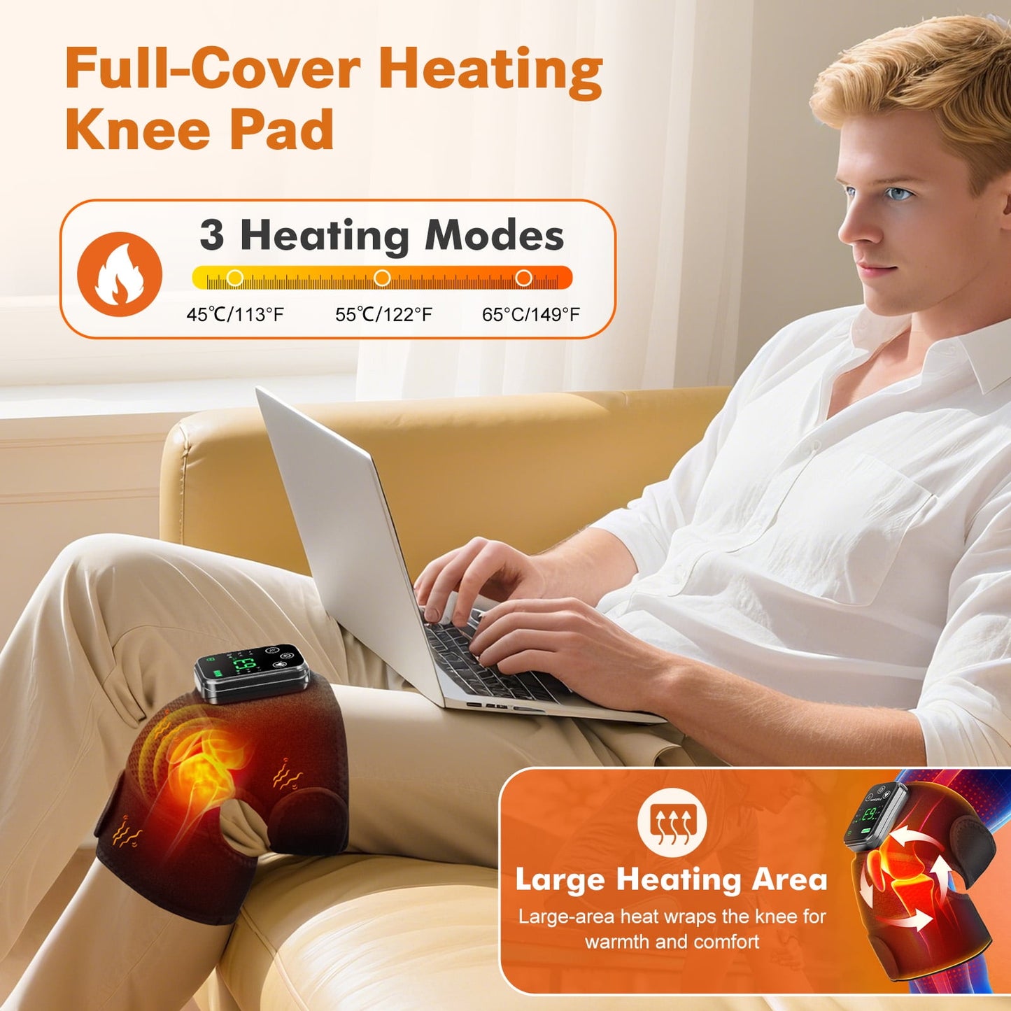 Heating Knee Massager, 3-in-1 Heating Pad for Knee Shoulder Elbow with Vibration, Portable Wireless Heated Knee Brace Wrap Relax for Office, Study, 1PCS