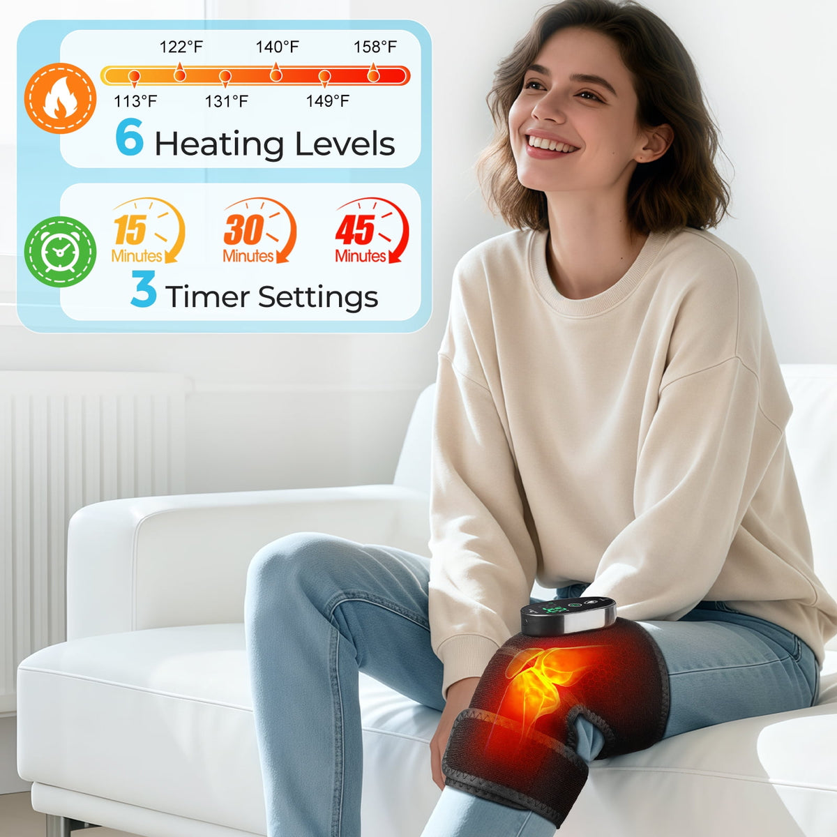Cordless Heated Knee Brace, 3-In-1 Heated Knee Elbow Shoulder Brace Wrap, Knee Heating Pad for Relief, Knee Warmers with Multiple Heating Modes, Knee Wrap Suppor