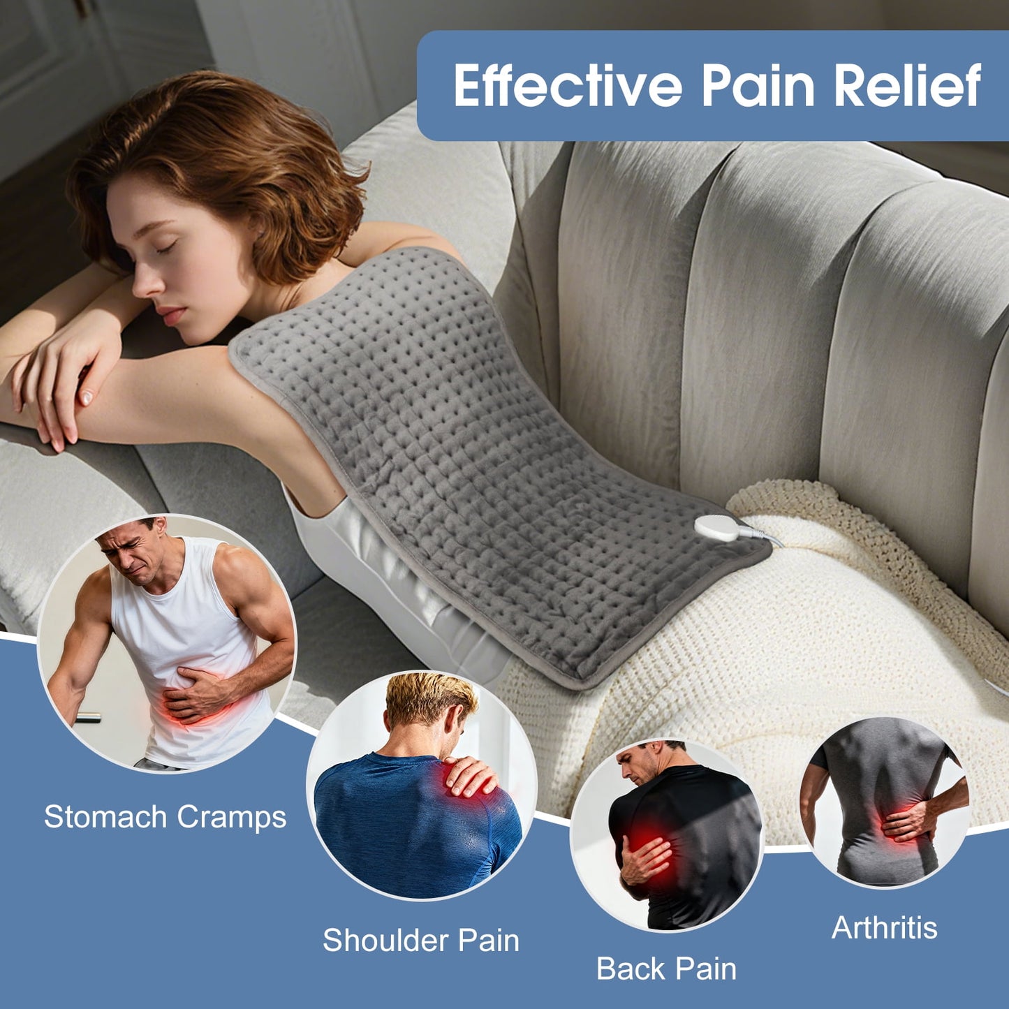 Electric Heating Pad for Back, Neck, Abdomen, Moist Heated Pad for Shoulder, Knee, Hot Pad for Arms and Legs, Dry&Moist Heat & Auto Shut Off,Gifts for Women Men(Gray, 12''×24')