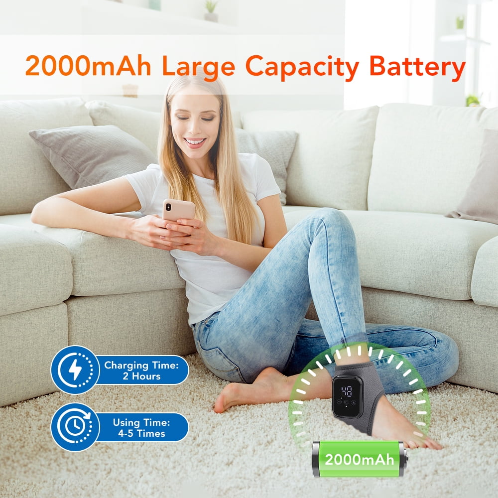 Ankle Massager for Relief, Ankle Heating Pad with 3 Heat & Vibration Settings, Foot Heating Pad with 2000mAh Rechargeable for Home Office Travel, 2pcs