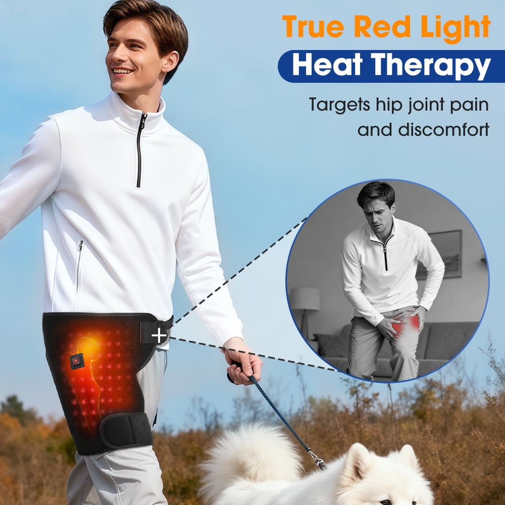 Heated Hip Support Bracket Heating Pad, Heated Hip Sciatica, 105 Red Light 660nm and 3 Heat Settings, Heat Pads for Hip, Leg and Thigh, Gift for Women Men