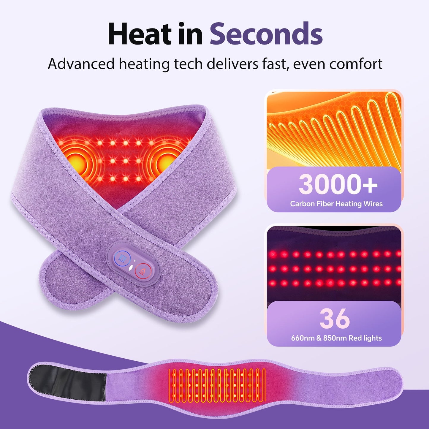 Cordless Heated Neck Wrap for Relief, Rechargeable Neck Heating Pad, 660nm and 850nm Neck Massager with Heat and Vibration, Neck and Shoulder Warmer for Relief