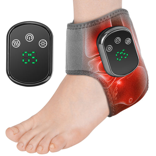 Ankle Heating Pad for Achilles Tendonitis, Heated Ankle Brace and Foot Massager for Relief, Foot Warmer, USB Wearable Foot Heating Pad with 5 Heat and 3 Vibration