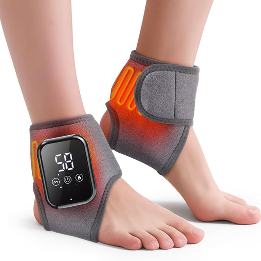 Ankle Massager for Relief, Ankle Heating Pad with 3 Heat & Vibration Settings, Foot Heating Pad with 2000mAh Rechargeable for Home Office Travel, 2pcs