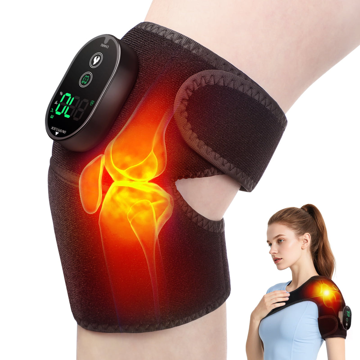 Cordless Heated Knee Brace, 3-In-1 Heated Knee Elbow Shoulder Brace Wrap, Knee Heating Pad for Relief, Knee Warmers with Multiple Heating Modes, Knee Wrap Suppor