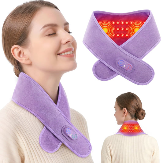 Cordless Heated Neck Wrap for Relief, Rechargeable Neck Heating Pad, 660nm and 850nm Neck Massager with Heat and Vibration, Neck and Shoulder Warmer for Relief