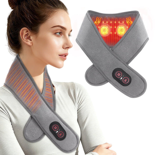 Cordless Neck Heating Wrap for Relief, Portable Neck Massager with 3000mAh Rechargeable Battery, 3 Heat & Vibration Neck Pad for Relief, Comforting Neck Brace for Daily Use - Gray