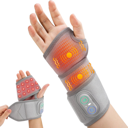 Cordless Wrist Hand Heating Pad Massage for Relief, Rechargeable Heated Wrist Brace for Carpal Tunnel, Heated Wrist Massager with 3 Heatings and 3 Vibrations, Wrist Wrap Relief, Gray