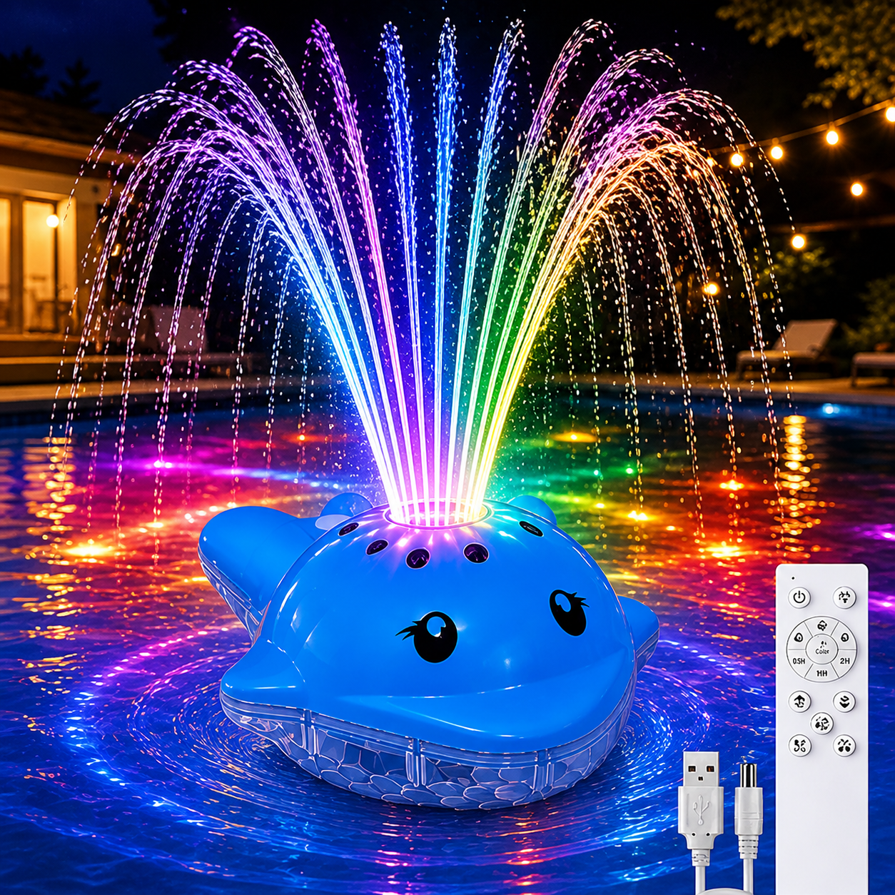 Floating Pool Fountain with LED Lights, Rechargeable Pool Fountain with Remote, 3 Spray Modes & 12 Color Light Show, Water Fountain for Inground & Above Ground Pool