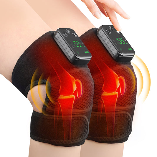 Cordless Heated Knee Massager, 3-in-1 Knee Shoulder Elbow Massager with Heat for Relief, Portable Wireless Heated Knee Brace Wrap Relax For Office, Study, 2PCS