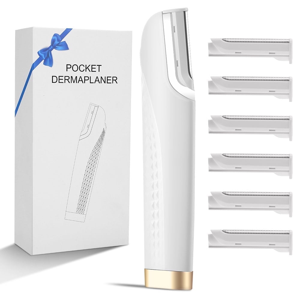 Sonic Dermaplaning Tool for Face, Rechargeable Sonic Dermaplane Razor with 6 Refill Blades, Three-Speed Facial Hair & Peach Fuzz Remover for Women (White)