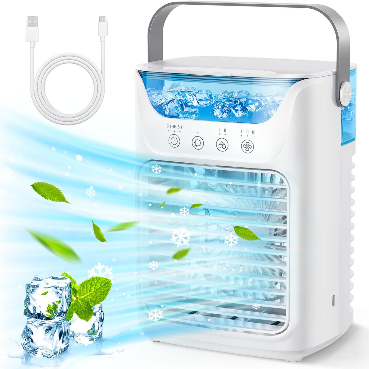 DREAMSOME Portable Air Conditioner, 3-in-1 Cooling Fan, 3 Speeds & 2 Mist Modes , 2/4/6H Timer, 700ml WaterTank, USB Powered Evaporative Air for Bedroom Office Desk